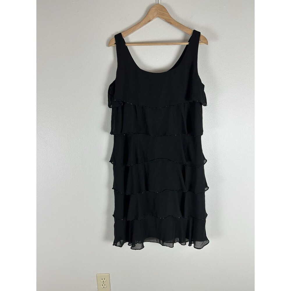 Patra Romantic Flutter Sleeve Tiered Chiffon Dress 16 Black Cocktail Retro Event
